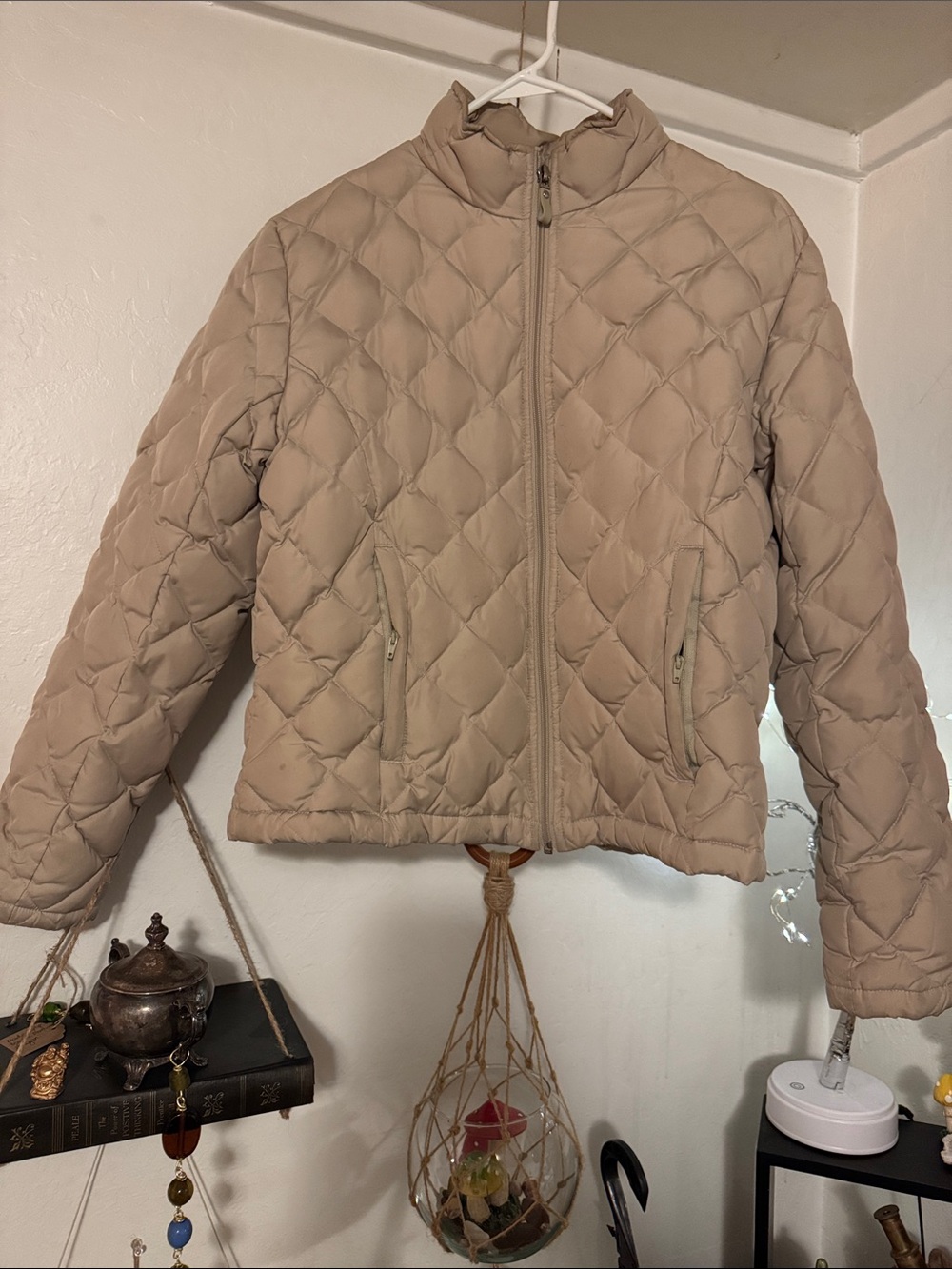 Light Taupe Quilted Puffer Jacket - Women's Lightweight Warmth